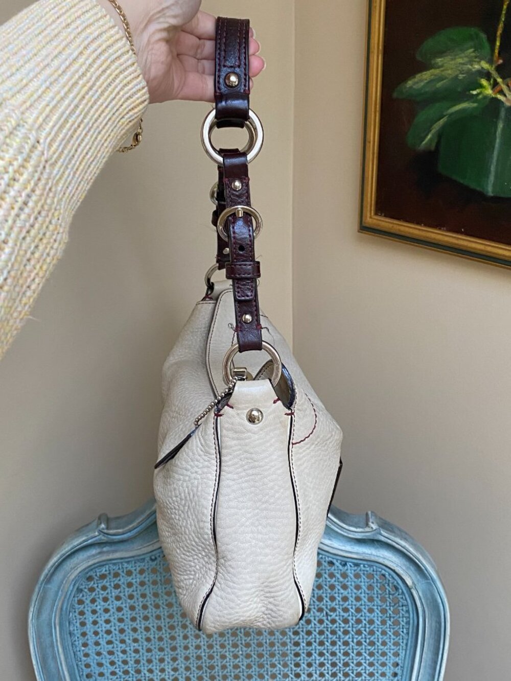 Vintage Coach Chelsea Cream Pebbled Leather Shoulder Bag - Picture 6 of 13